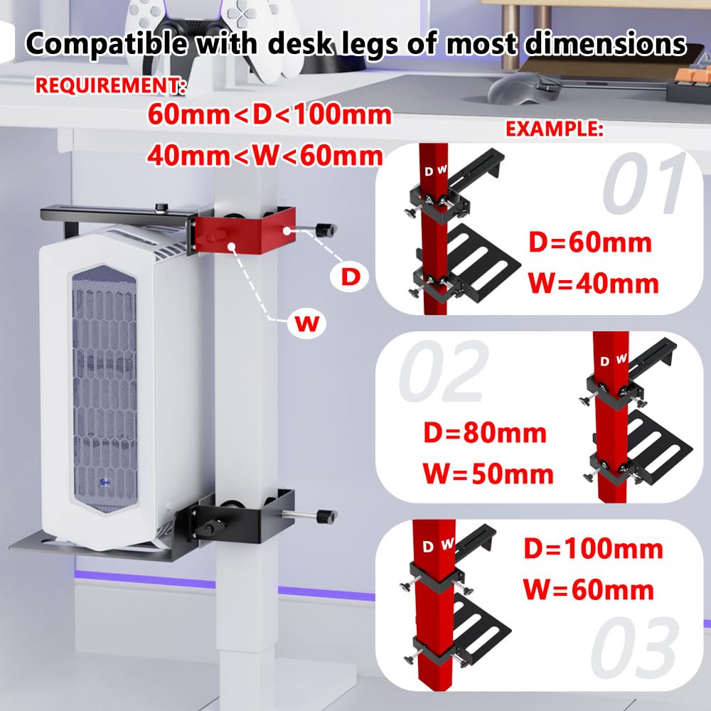 ZUAVIALA Under Desk PC Mount，No-Drill PC Holder for Standing Desk，Width Adjustable Under Desk Computer Mount with Extra Protective Arms，Holds Up to 44lbs with Anti-Slip Mat Design for Home and Office