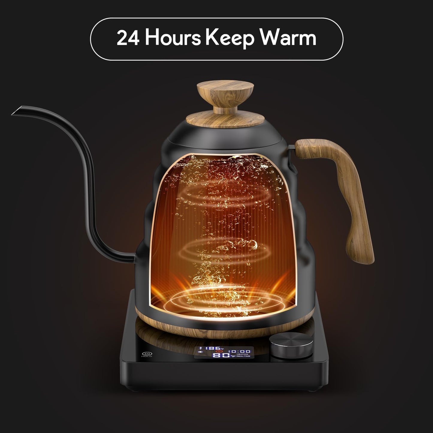 Electric Gooseneck Kettle, 30oz/0.9L Intelligent Temperature Control, Quick Heating, 304 Stainless Steel for Pour Over Coffee, Brew Tea, Boil Hot Water, 1000W (Black)