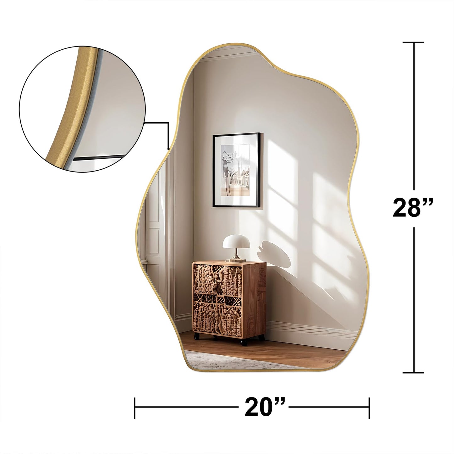 BOMINICA Irregular Wall Mirror Asymmetrical Mirror, Decorative Wall Mirror Golden Wood Framed, Wall Mounted Mirror for Bathroom Living Room Entryway Bedroom Hallway (Gold, 20" x 28")
