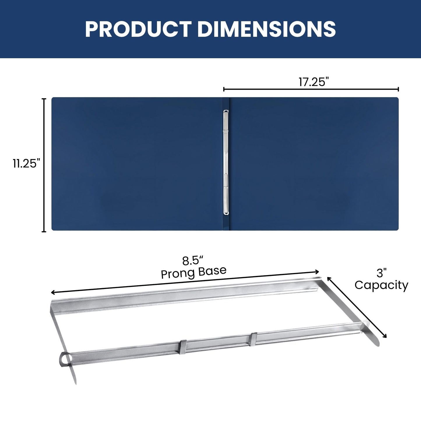 10 Pack of 11”x17” Landscape Pressboard Presentation Binder Folder, Blue Fiberboard Report Cover with 3" Capacity Metal Prong Paper Fastener, Heavy-Duty Document Binder for Reports and Proposals