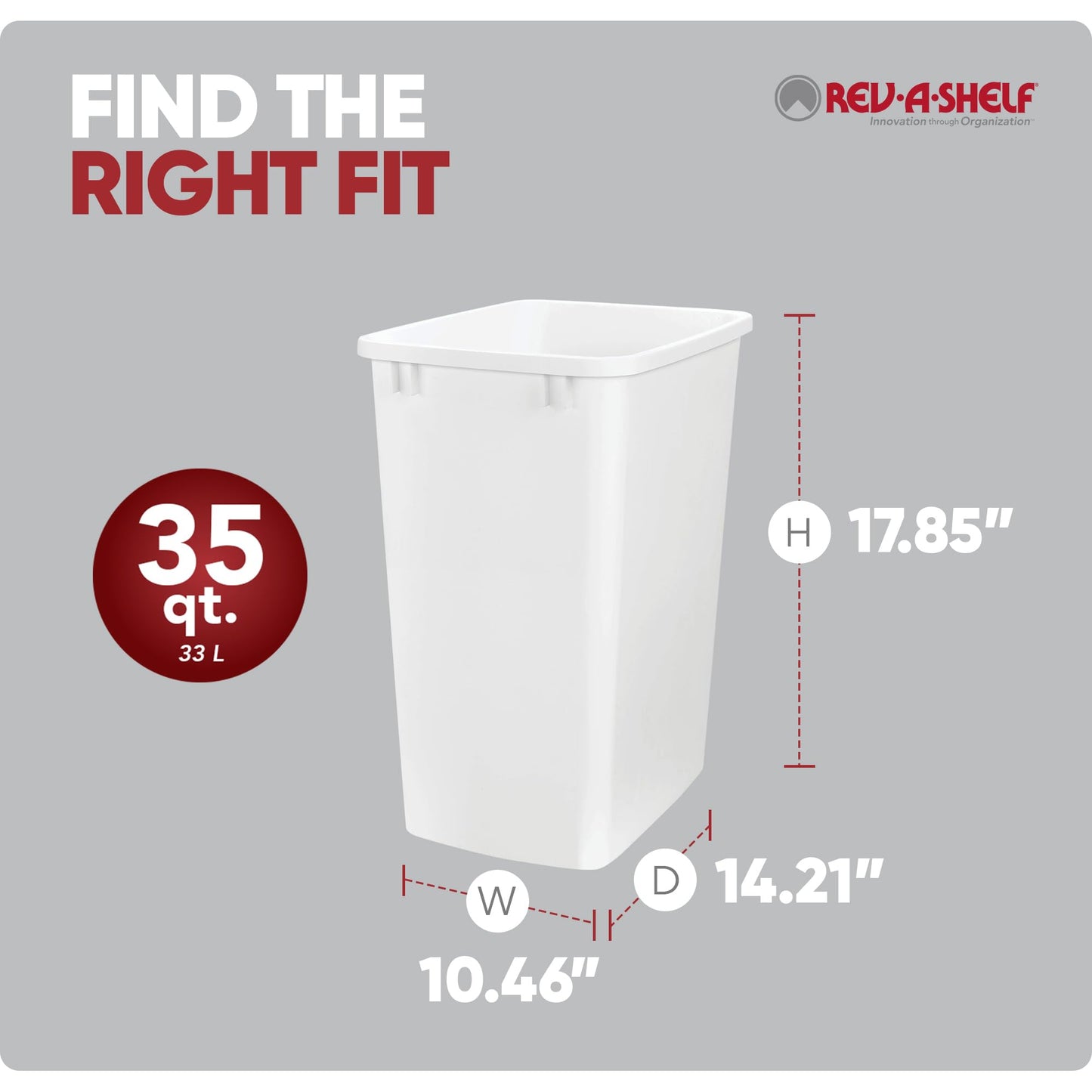 Rev-A-Shelf 2-Pack 35 Quart Polymer Replacement Trash Bin, Recycle Waste Garbage Container for Kitchen Cabinet Pullouts, White, RV-35-11-2 - Large Plastic Bins for Home and Office