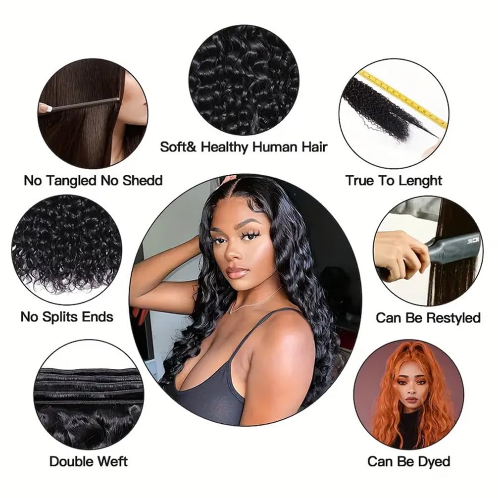 12A 4 Bundles Water Wave Human Hair (16 18 20 22 Inch) 100% Unprocessed Weave Brazilian Human Hair Bundles Full And Thick Virgin Hair Extensions Natural Color