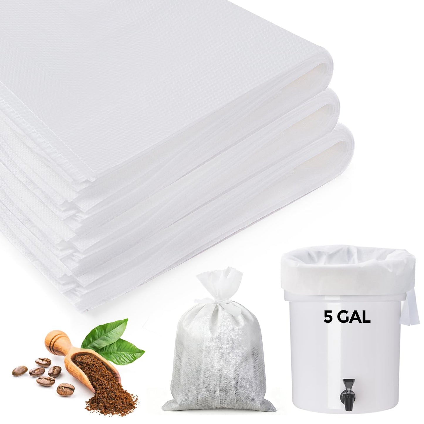 Hogurity 60PCS Commercial Cold Brew Coffee Bags with Drawstring, 20" X 20" Disposable Coffee Filters for 5 Gallon Buckets and Commercial Model Cold Brew Coffee Makers