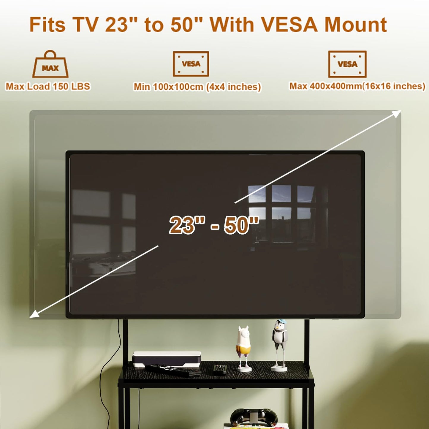 23 Inch to 50 Inch Floor Small Corner TV Stand with Storage Shelves for Living Room Bedroom, Universal Floor Television Stands with Mount, Farmhouse Black TV Table Desk Shelf for Small Spaces