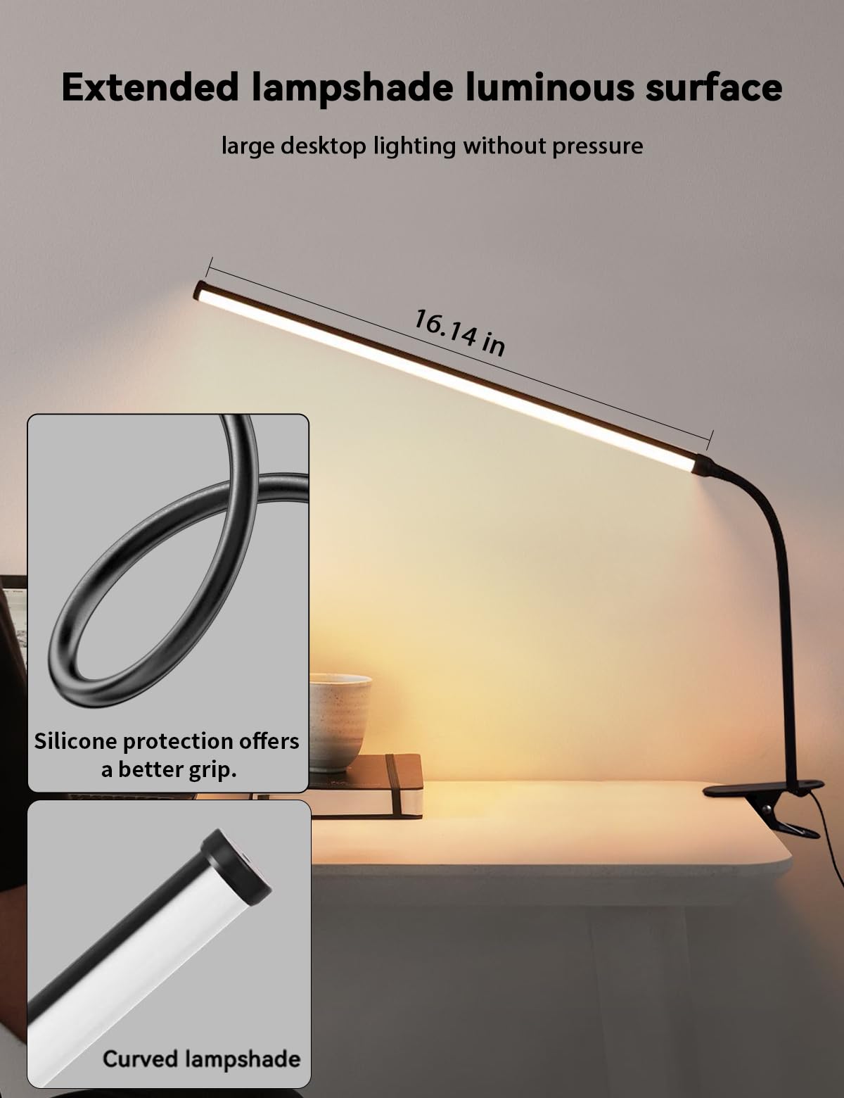 Buroraix 2 Pack LED Desk Lamp with Clamp, Dimmable Clip on Light for College Dorm Room, Eye-Friendly Reading Study Lamp for Students, Flexible Gooseneck Bedside Light, Home Office Desk Lights Bedroom