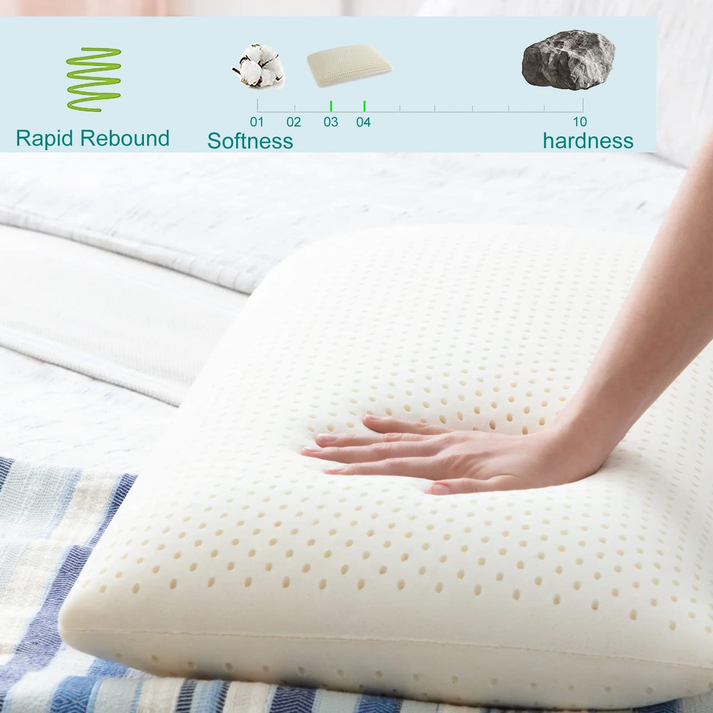 Talalay Latex Pillow, Soft Natural Latex Foam Pillow for Sleeping, Bed Pillow for Back, Side and Stomach Sleeperswith Removable Cotton Cover, Helps Relieve Shoulder and Neck Pain (Queen (Soft))
