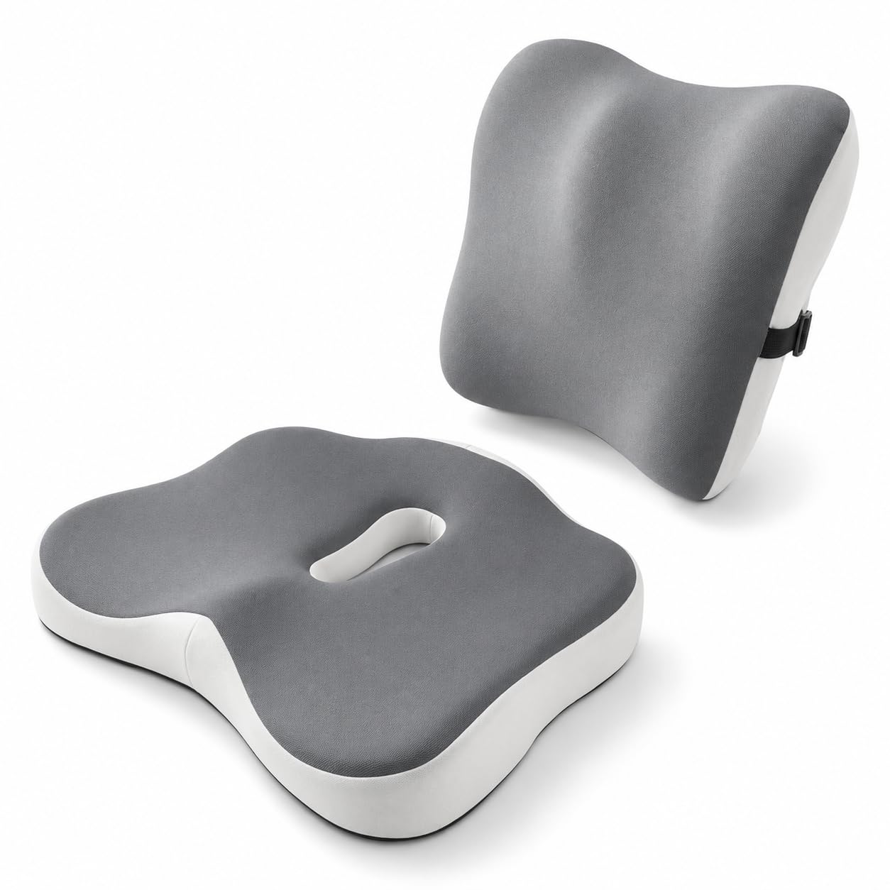Ergonomic Seat Cushion and Lumbar Support Pillow Set, Breathable Cotton Desk Chair Pad for Sciatica, Back & Tailbone Pain Relief, Office, Car & Gaming Chair Cushion - Grey