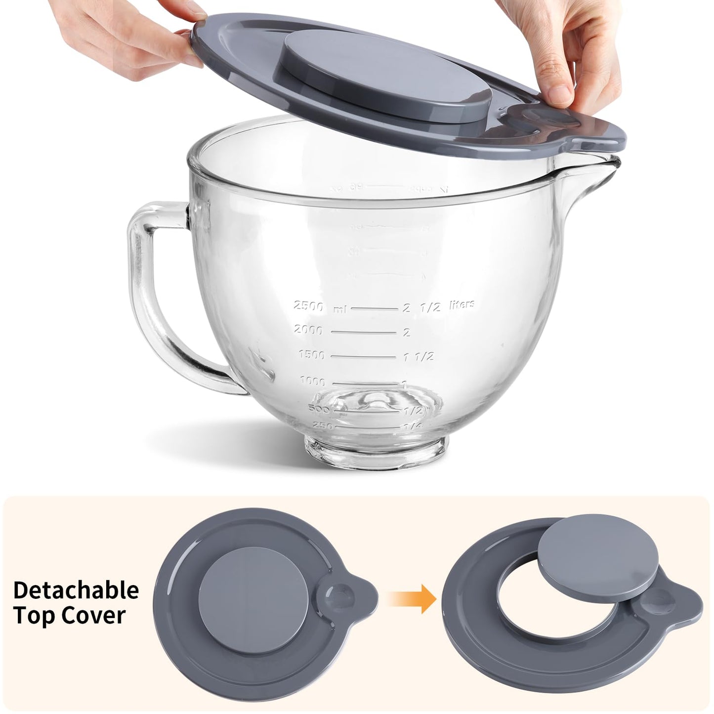 Gdrtwwh Glass Bowl for KitchenAid 4.5-5 Quart Tilt-Head Stand Mixer,Replacement with KitchenAid Artisan Mixer Glass Bowl