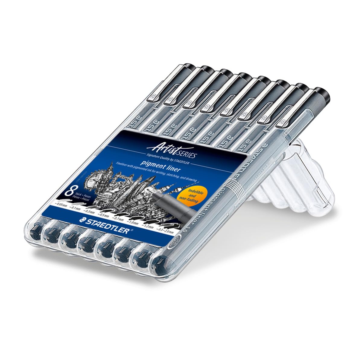 STAEDTLER 308 SB8 Pigment Liner Pens - Assorted Line Widths, Black (Set of 8)