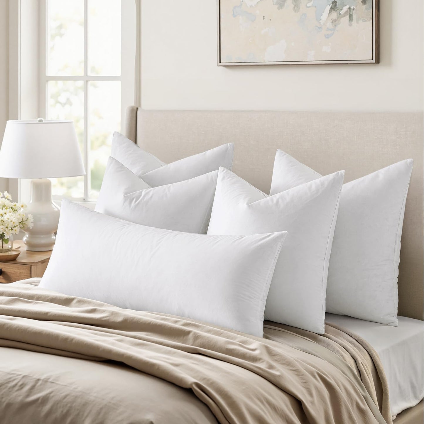MIULEE 24x24 Euro Pillow Inserts, Set of 2 Down Feather Throw Pillows for Couch Sofa Bed, Decorative Fluffy Throw Pillow Inserts Cotton Fabric,White