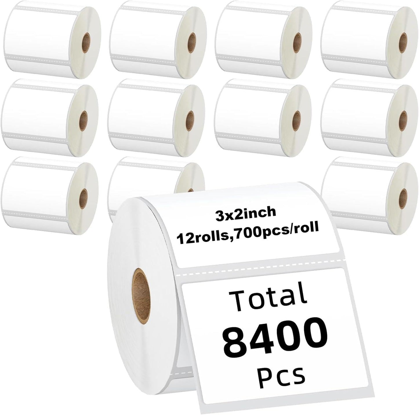 Kingtac 3-Proof 1" Core(8400 Labels/12 Rolls) 3" x 2" Direct Thermal Label (76mm x 51mm) Multipurpose Shipping Address Mailing Barcodes Labels Compatible for Zebra 2844 & Rollo Desktop Label Printer