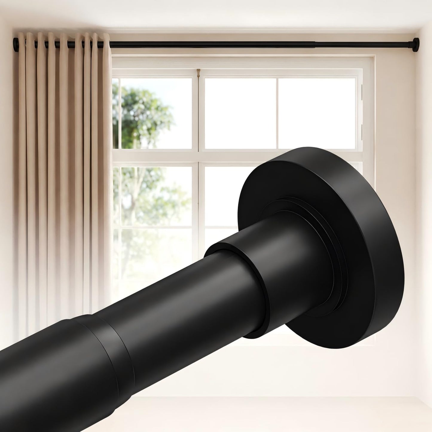ALLZONE Tension Curtain Rods for Windows 66 to 120 Inches, Black Curtain Rods No Drilling, Heavy Duty Extra Long Tension Rod for Curtains, Outdoor Curtains Rod for Patio, Bedroom