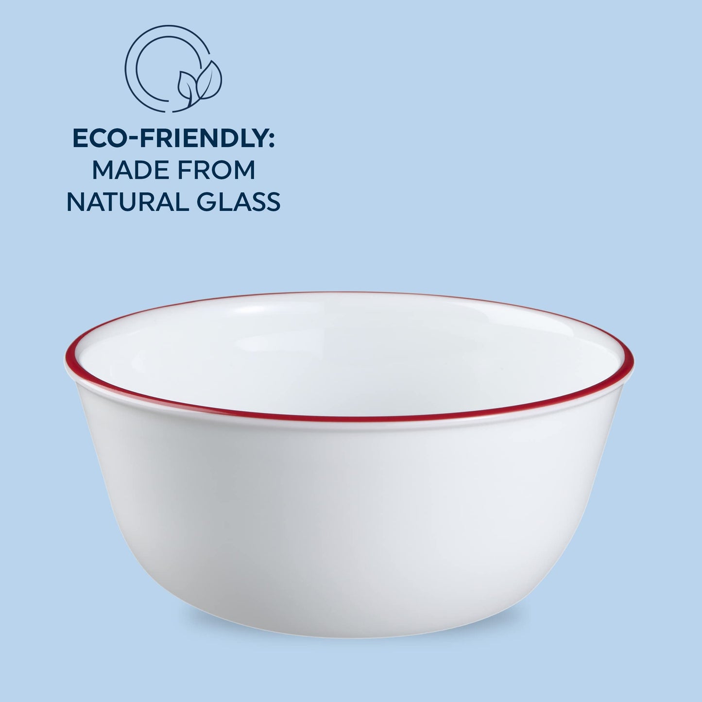 Corelle Vitrelle Glass 6-PC Bowls Set, For Soup Cereal & Dessert, Chip-Resistant & Lightweight Bowl Dinnerware Set, Red Banded 28 OZ