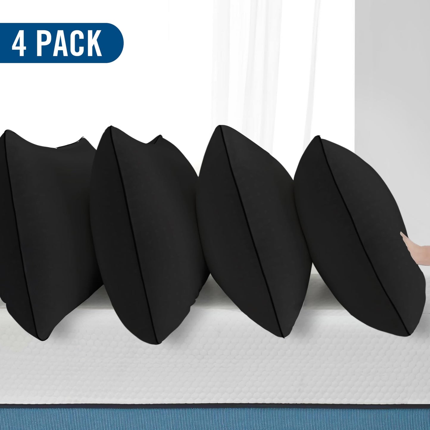 Higoom King Size Bed Pillows for Sleeping 4 Pack,Luxury Hotel Pillows,Comfortable and Supportive,Machine Washable,Suitable for Stomach,Back and Side Sleepers.（Black）