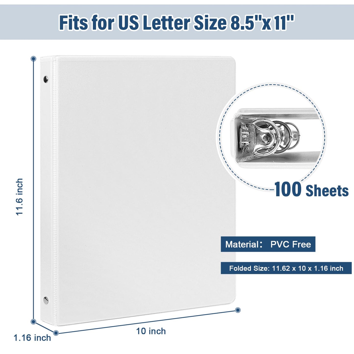 1/2 Inch 3-Ring-Binder with Pockets, 0.5''-inch Round Binders Holds 100 Sheets US Letter Size 8.5'' x 11'' - Bundle 12 Packs White Binders for Home, Office, and Back to School (0.5'' - 12 Packs)