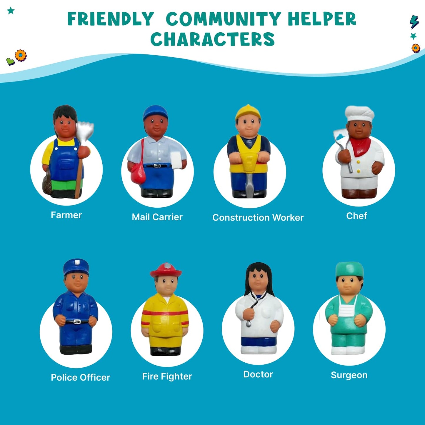 Get Ready Kids 620 Multicultural Career Figures Set of 8-5" Chunky Community Helper Toys for Toddlers, Preschool, Daycare, Classroom Learning & Imaginative Play