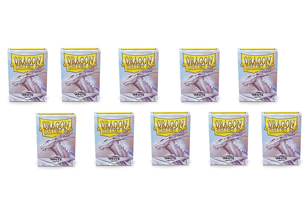 10 Packs Dragon Shield Matte White Standard Size 100 ct Card Sleeves Display Case