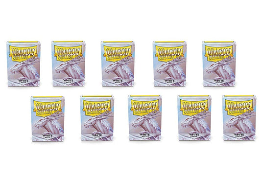 10 Packs Dragon Shield Matte White Standard Size 100 ct Card Sleeves Display Case