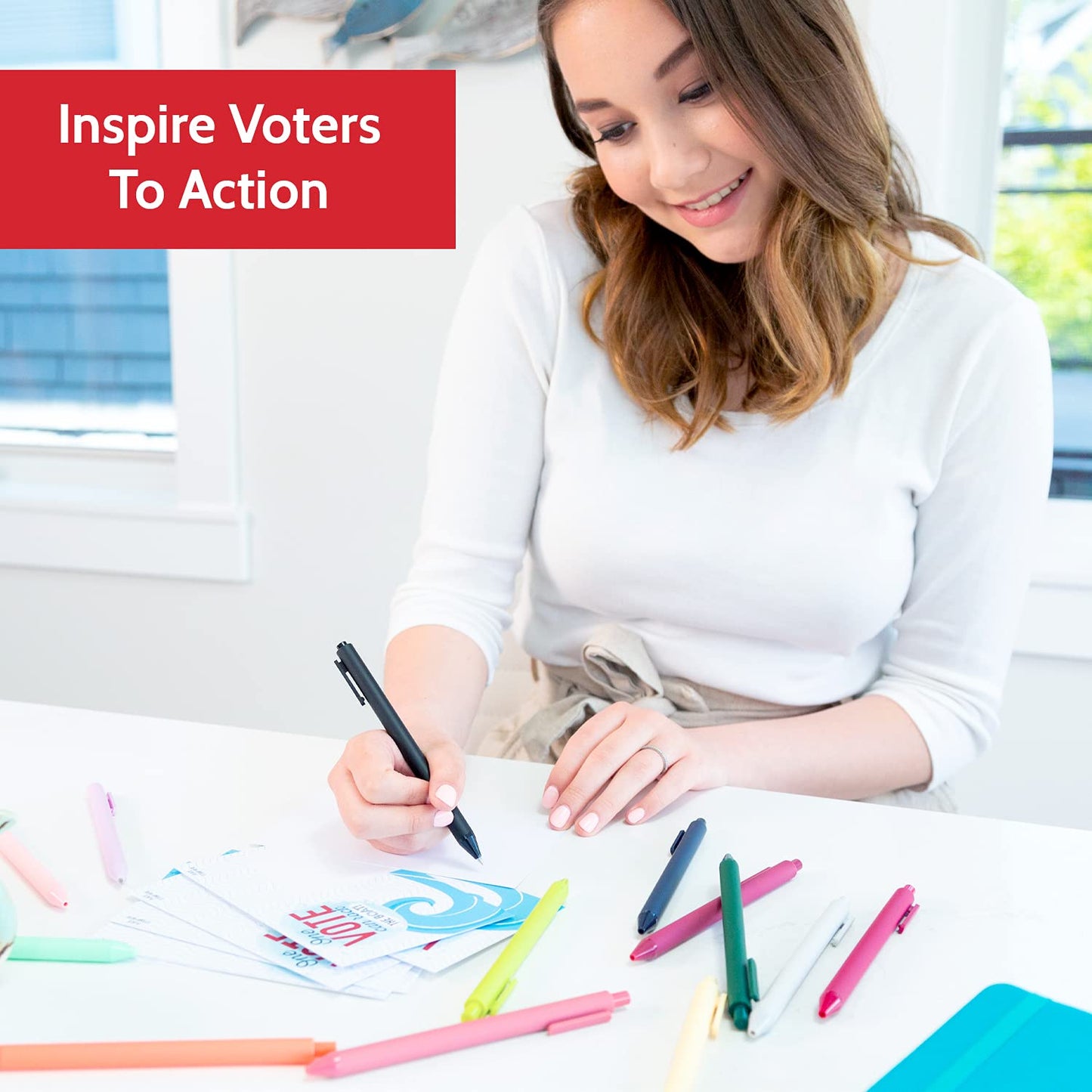 T MARIE 400 Bulk Voter Postcards 4x6-4 Vibrant Designs, Blank Back for Personalized Messages, Smear-Resistant Uncoated Cardstock, Spark Change and Encourage Voting in Your State