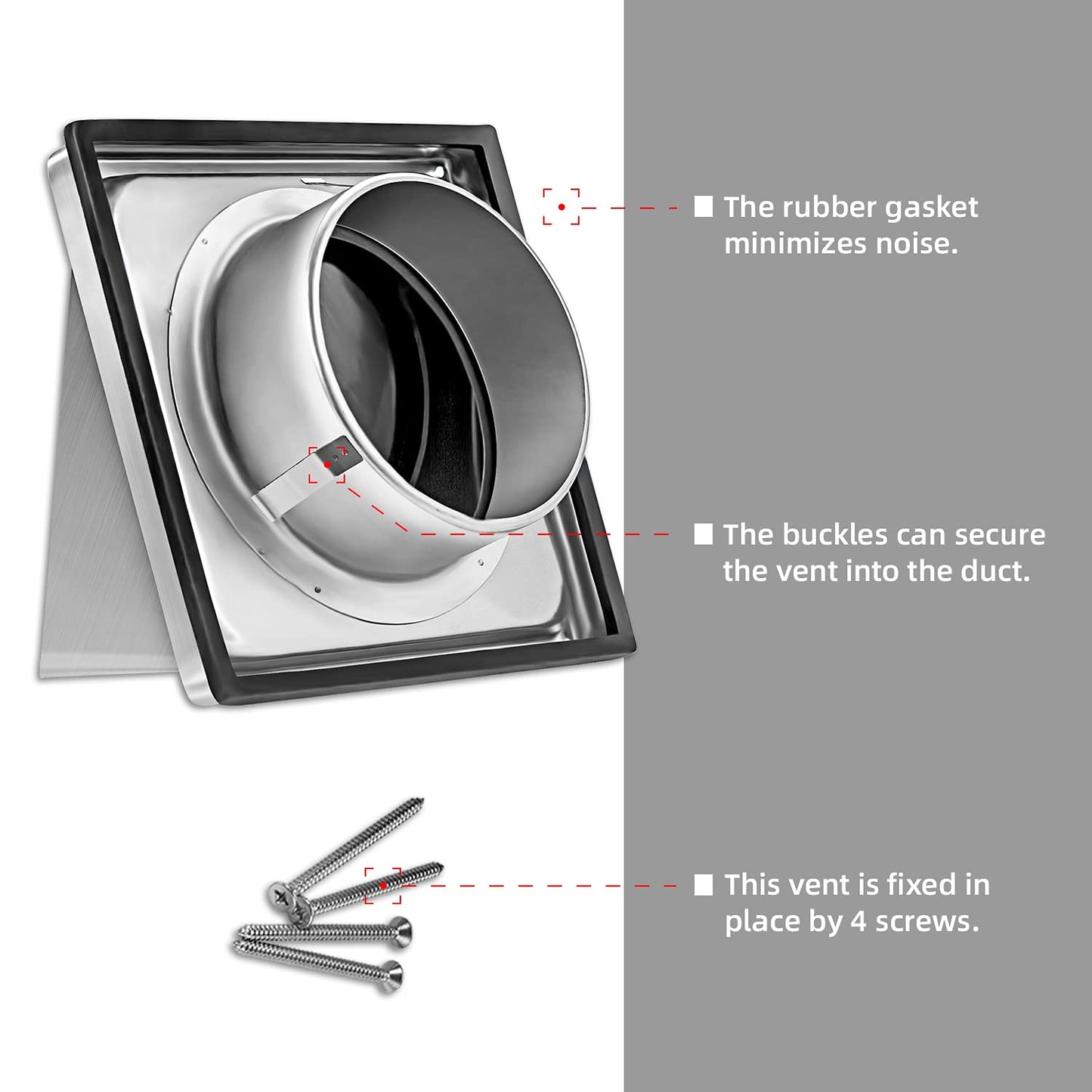FRESH SPEED 6-Inch External Extractor Wall Vent Cushioned Non Return Flap