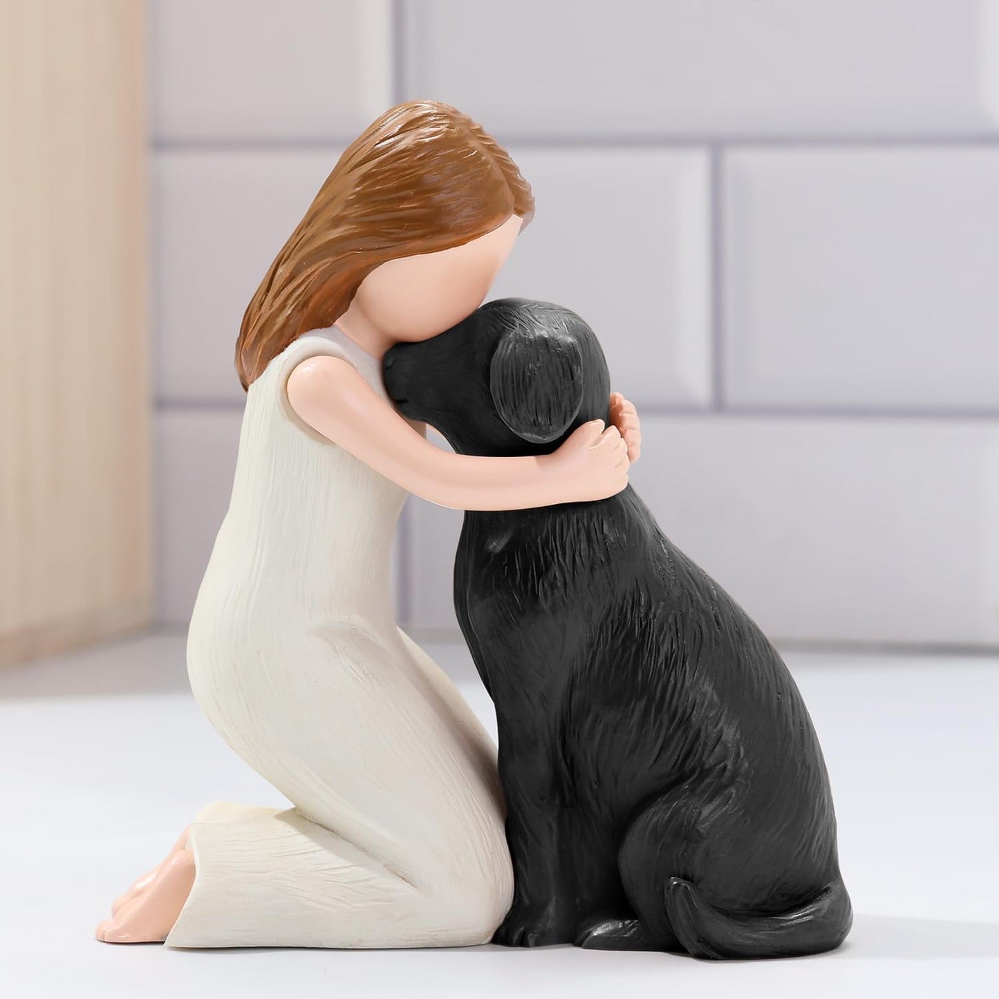 Hensonever Love My Black Dog Figurines Statues, Black Dog Angel Friendship Remembrance Gifts, Sculpted Hand-Painted Figures for Dog Lovers