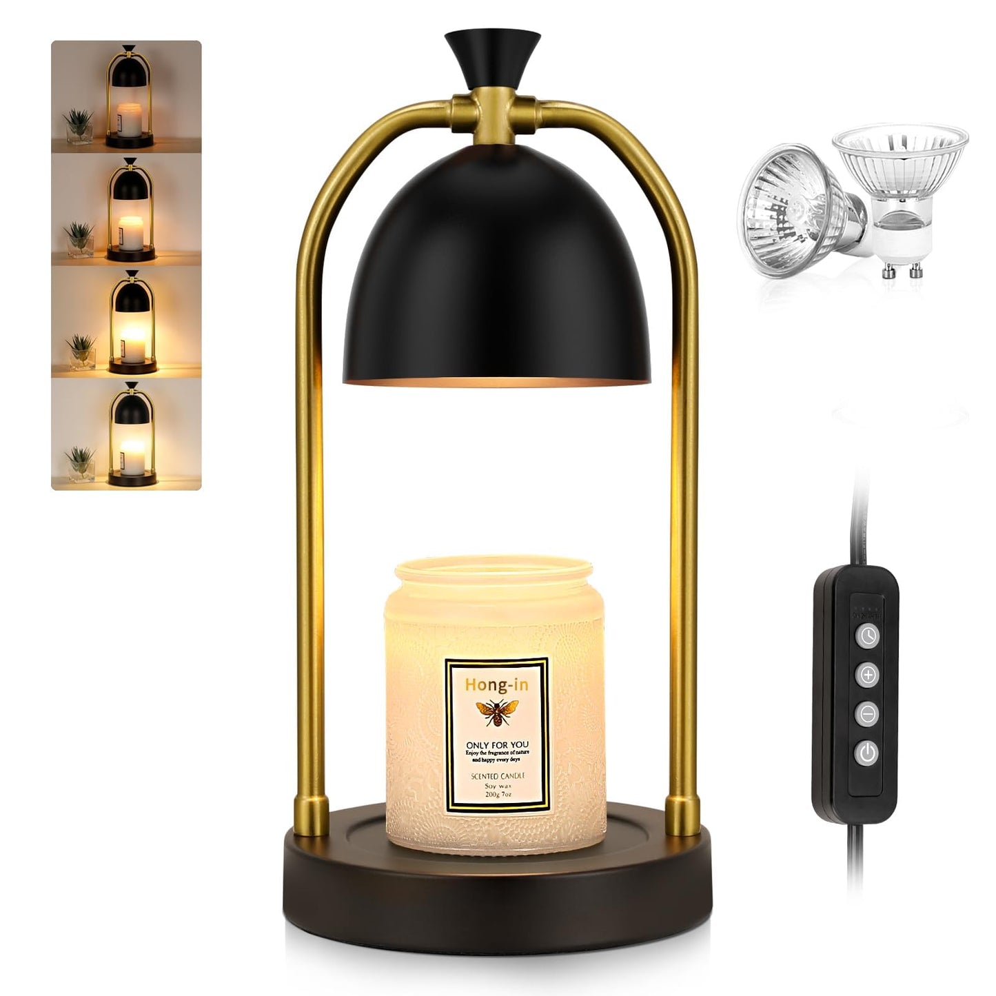 Hong-in Candle Warmer Lamp with Timer & Dimmable, Cozy Birthday Gift for Women Mom, Modern Home Decor House Warming Gifts Wax Melt Warmer for Jar Candles with 2 Bulbs (Black)