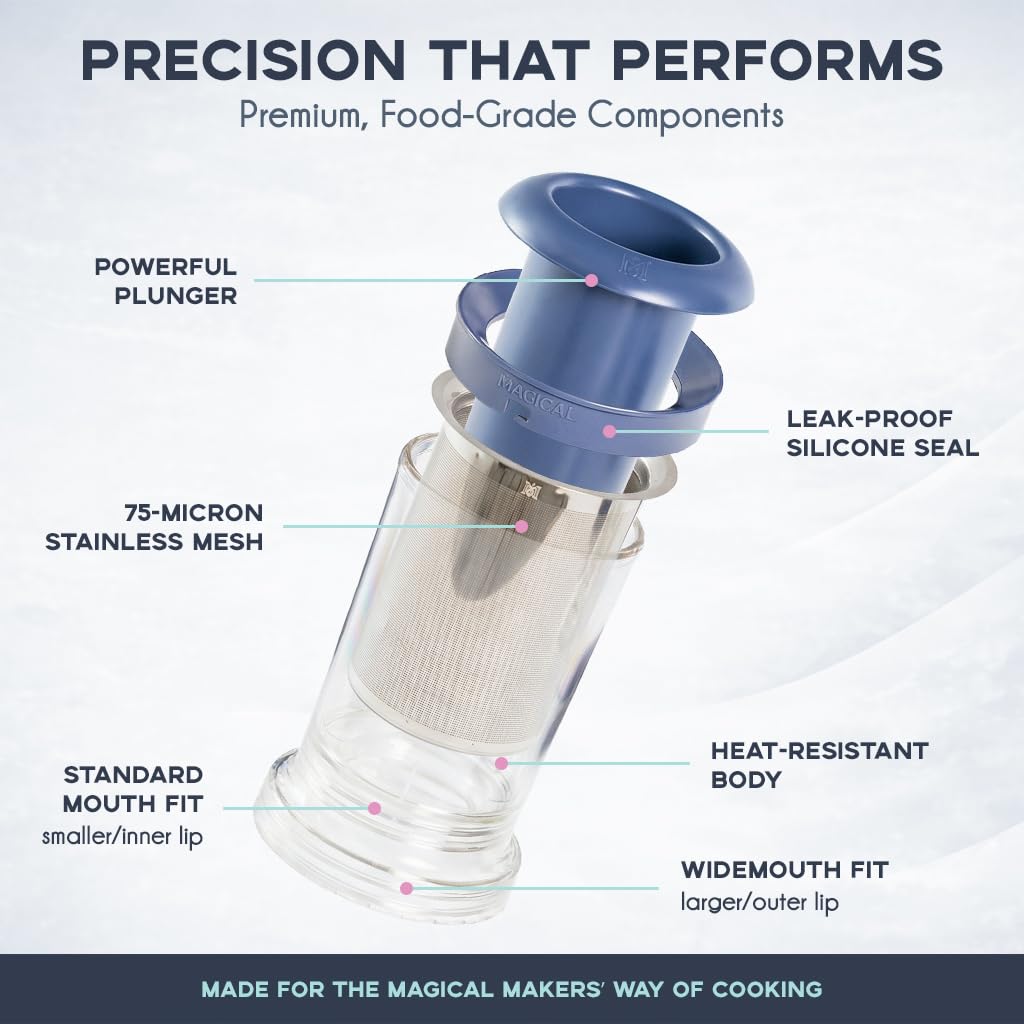 Magical Butter Filter Press – BPA-Free Reusable Straining System with Plunger & Cleaning Brush – Mess-Free Infused Oil & Butter Strainer