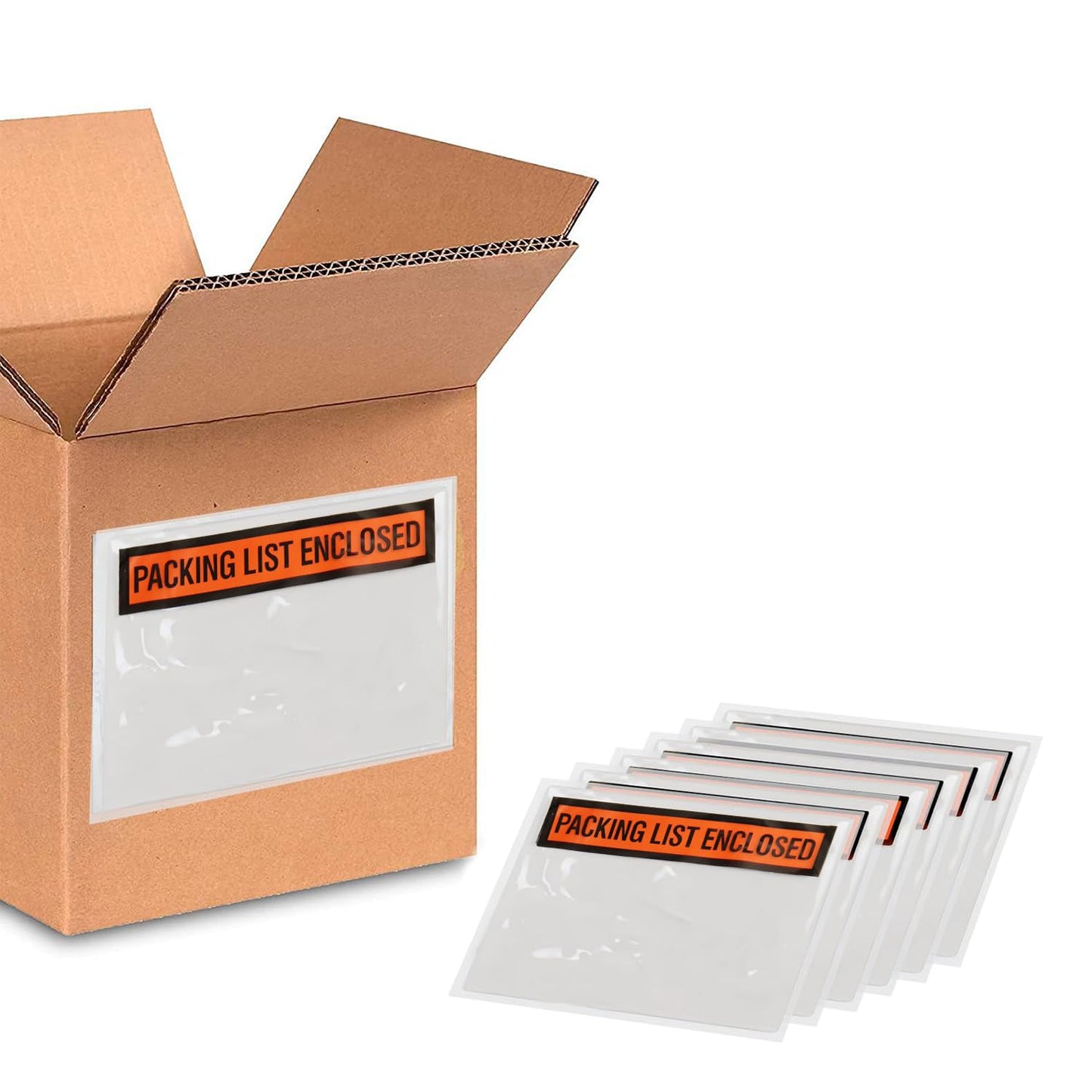 PSBM 1000 PCS, 4.5 x 6 Inch, Panel Face Back Side Load Packing List Envelopes, Orange/Black Printed for Invoices & Slips
