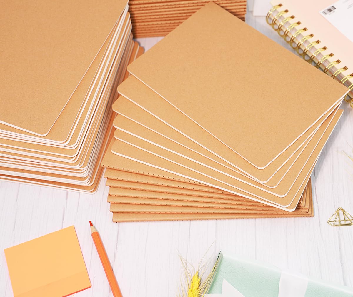 FAWTEEM 48 Pack A5 Lines Notebook Bulk Kraft Cover College Ruled, Lined Paper Travel Journals Composition Diary Subject Notebooks Planner, 60 Pages, 8.3”x 5.5”