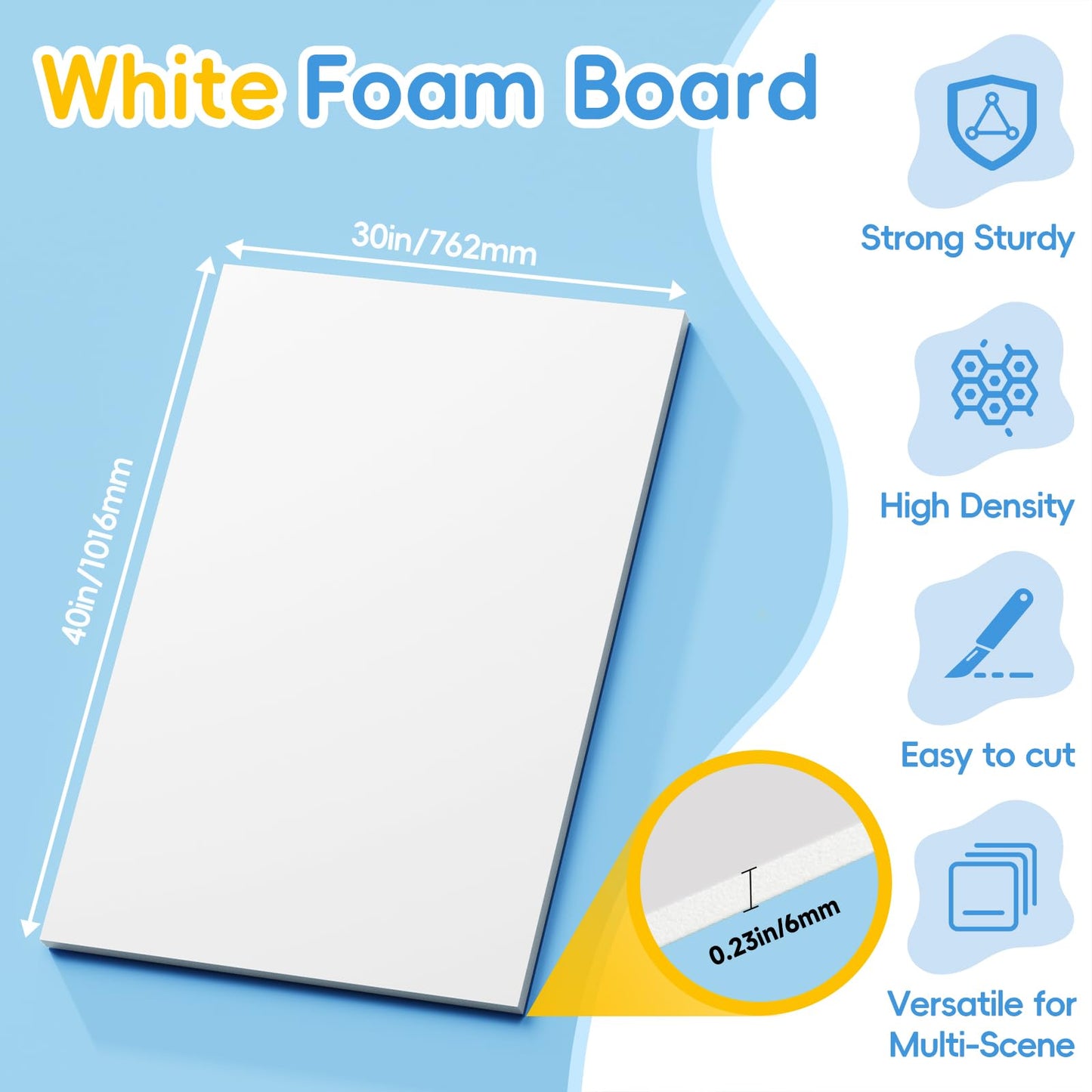 Julonova 4 Pack Foam Board 30"x40", 0.23" White Poster Board, Acid-Free Double Sided Foam Core Board for Presentation Art, Display, Office, School Projects, Crafting, Sign Making