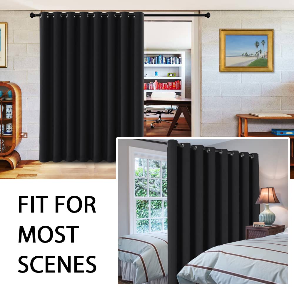 H.VERSAILTEX 100% Blackout Curtains for Sliding Glass Door Room Divider Curtains Noise Reduce Curtain Panel Portable Window Screen Sliding Partition, W120 x L96 inches/8' Tall by 10' Wide, Black
