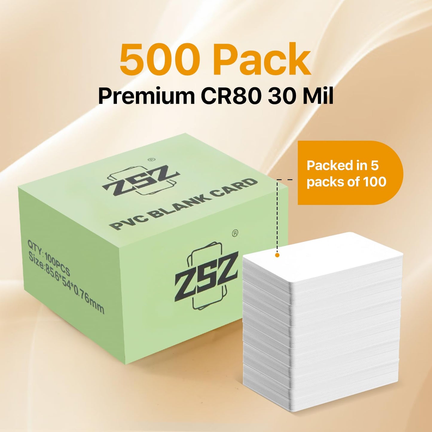 500 Pack - ZSZ Blank PVC Cards Without Scratches, CR80 30 Mil Plastic Cards for Photo ID Badge Printers