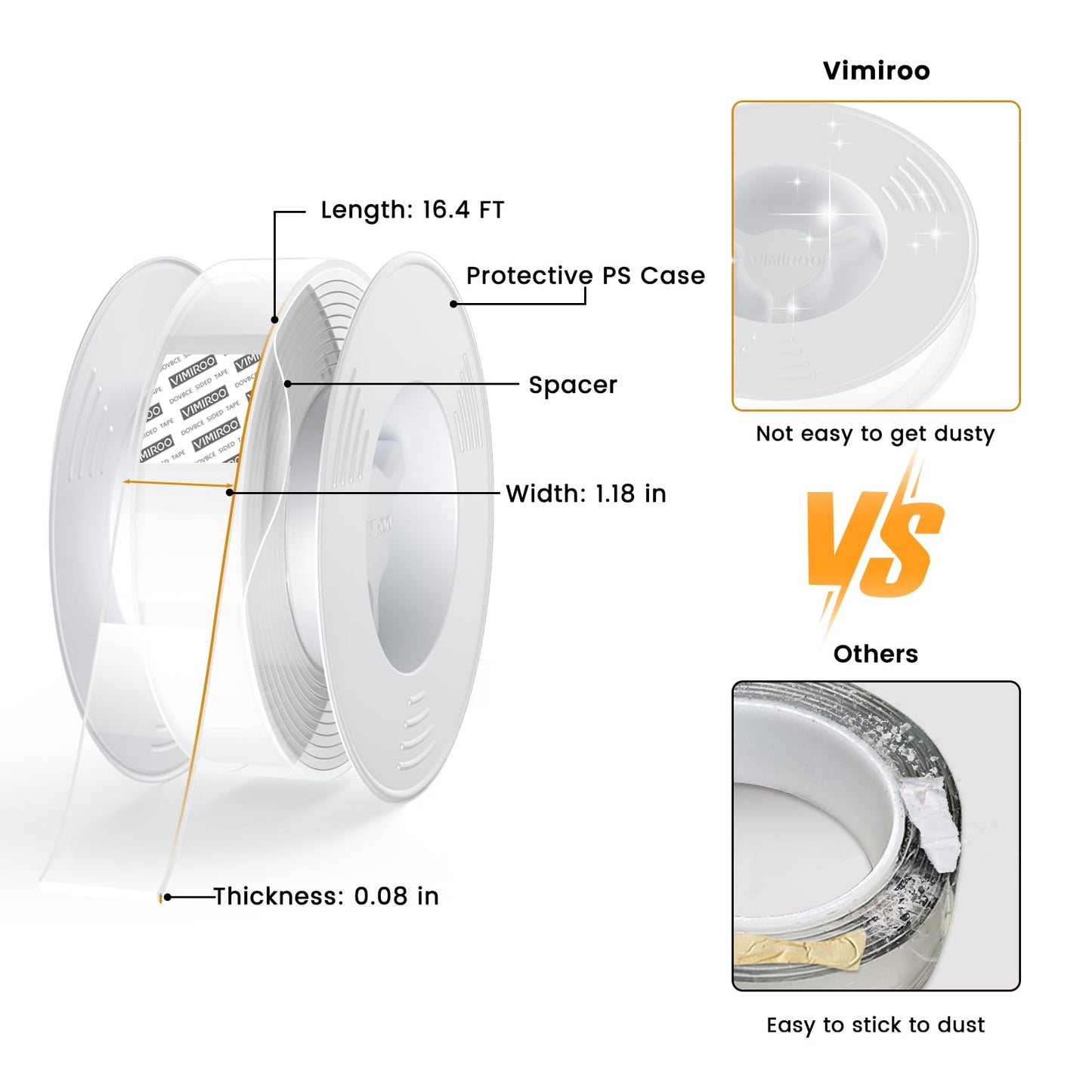 vimiroo 4 Pack Double Sided Tape Heavy Duty, Extra Large16.4FT Nano Double Sided MountingTape, Transparent Strong Removable Adhesive Picture Hanging Strips, Wall Tape Sticky Poster Carpet Decor