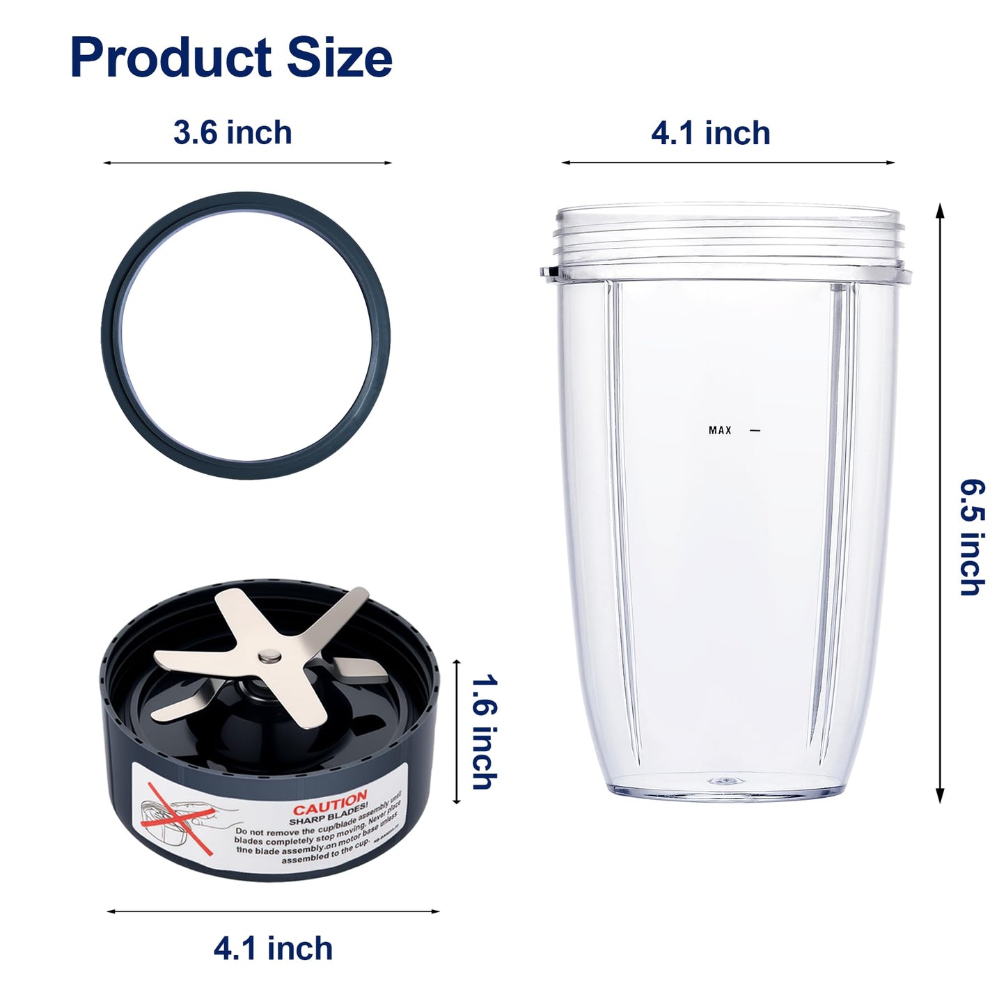 Upgrade Blender Cups and Blades Fit for Nutribullet 600w/900w, Replacement Parts 24oz Cups and Extractor Blades with 4 Rubber Gaskets, Blender Accessories (8 Pcs)
