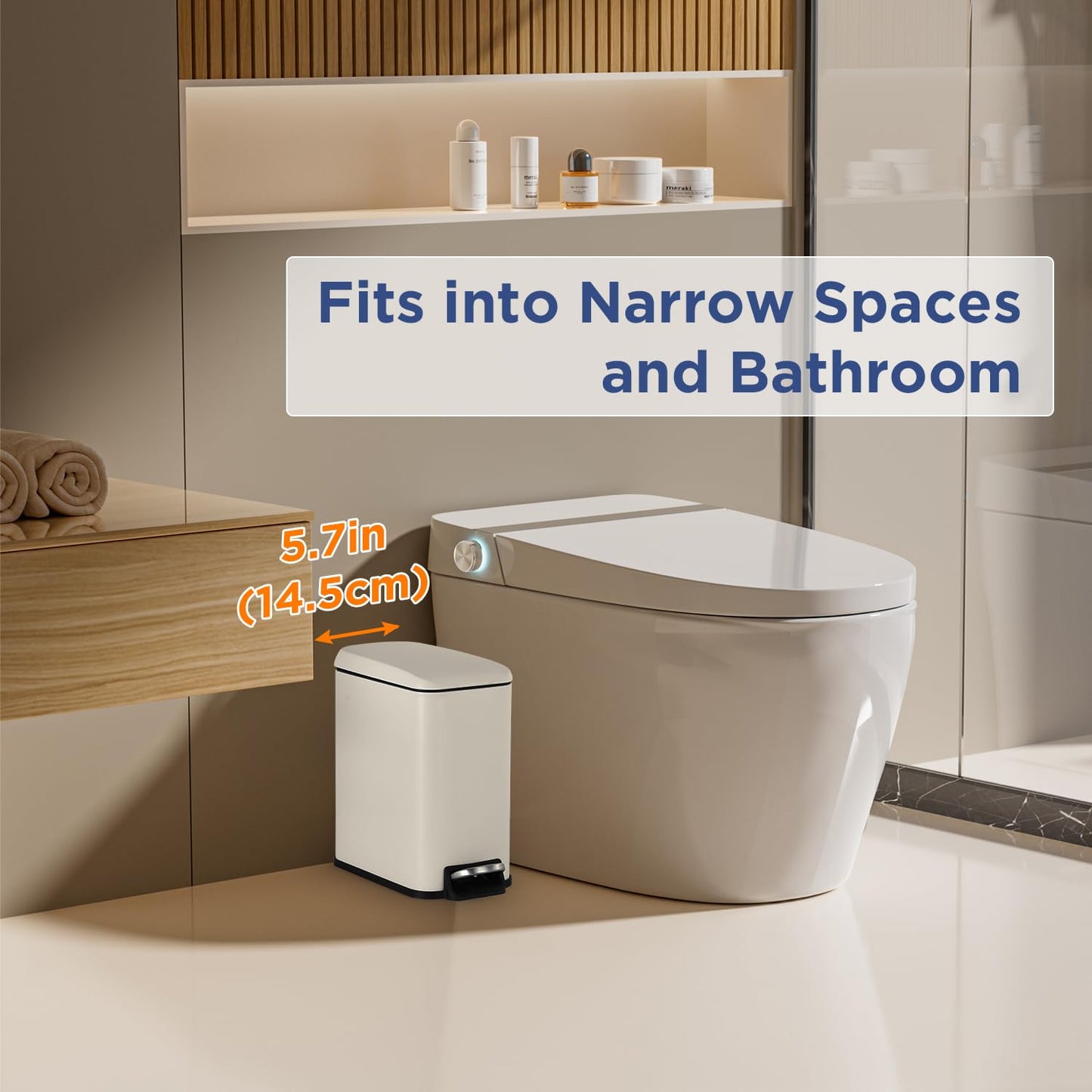 BestOffice Bathroom Trash Can with Lid, 1.3 Gallon Step Pedal Small Trash Can, White Stainless Trash Bin for Bathroom, Bedroom, Kitchen, Office (5L)