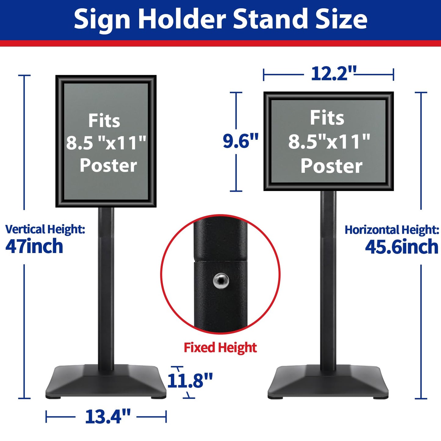 VAIIGO Pedestal Sign holder Stand 8.5x11inch Adjustable Standing Floor Sign Stand with Heavy Base & Snap Frame Display Stand for Indoor Outdoor Business Store Sign Holder Poster Stand (Black)
