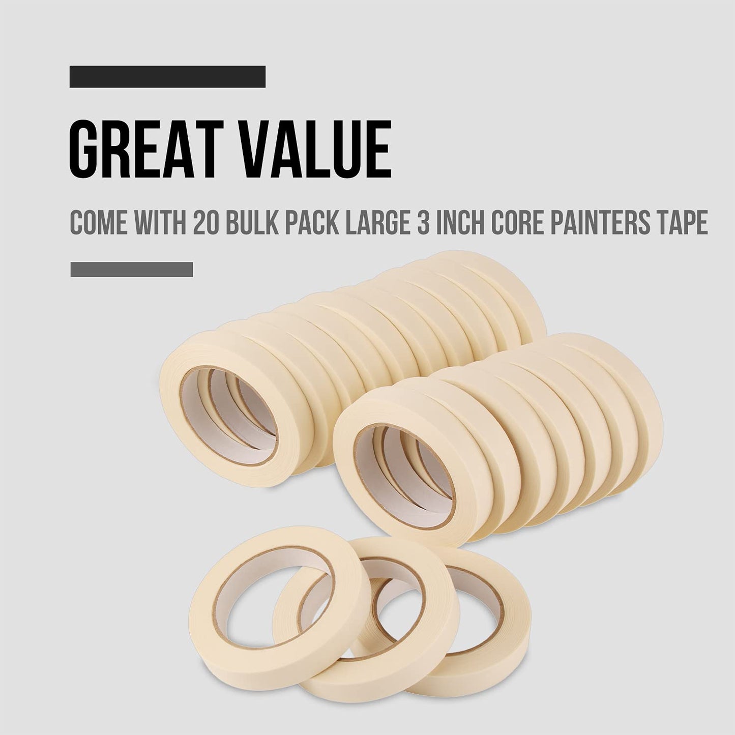 Lichamp Masking Tape 3/4 inch, 20 Pack General Purpose Masking Tape Bulk Multipack for Basic Use, 3/4 inch x 55 Yards x 20 Rolls (1100 Total Yards)