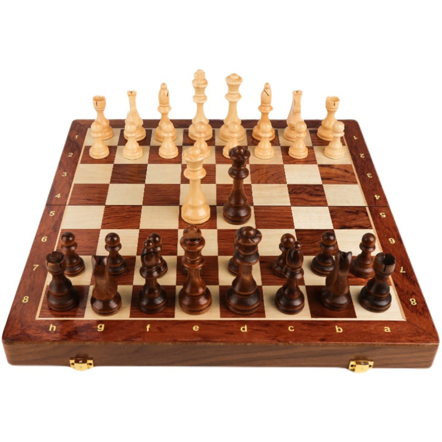 15'' Walnut Chess Set with Storage Board for Adults & Children, 2 Players