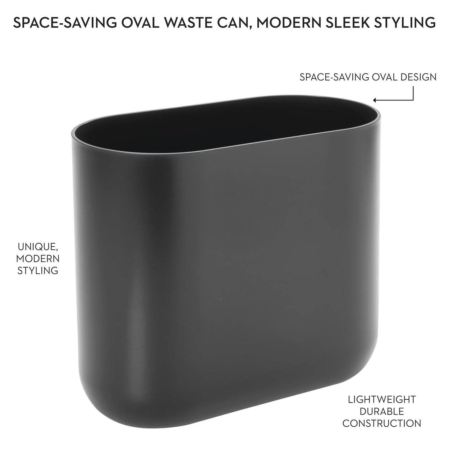 iDesign Small Slim Plastic Bathroom Trash Can, Garbage Can for Bedroom, Office, Desk, Dorm, 2-Pack, Gray