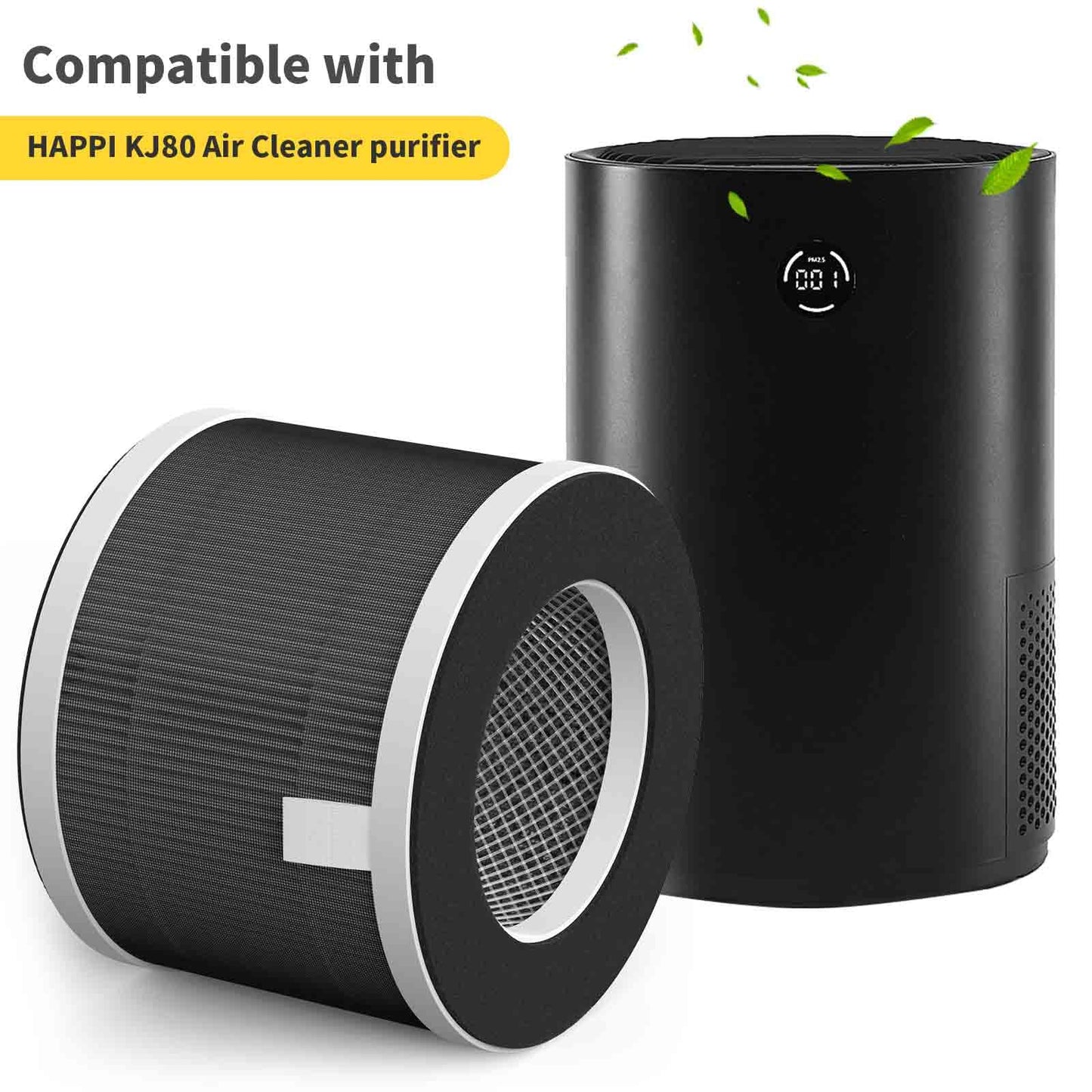 KJ80 Replacement Filters for Happi KJ80 My Happi Purifier, 3-in-1 filter of Activated carbon and fine mesh nylon filter, 2 Packs