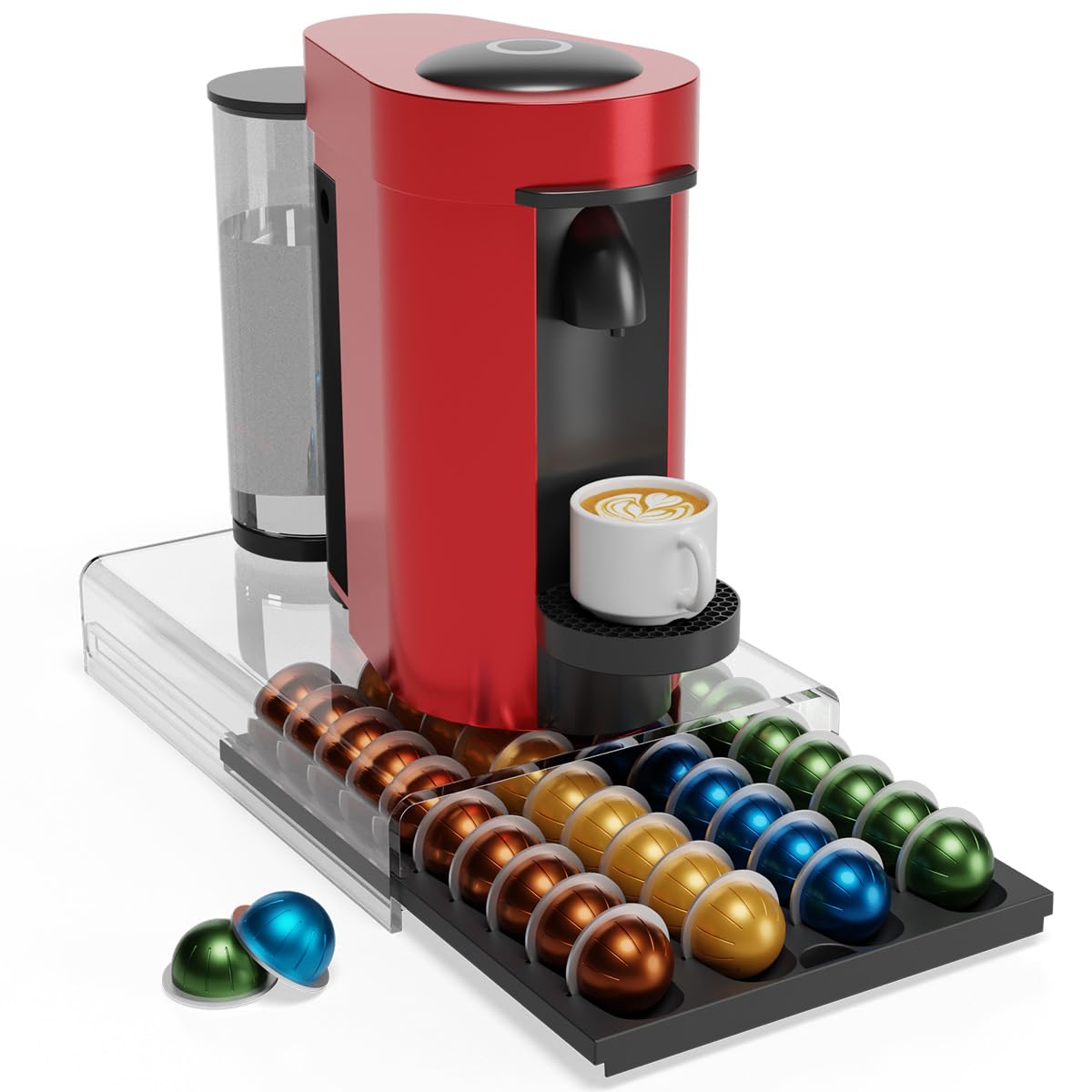 Storage Drawer for Nespresso Vertuo, Coffee Pod Holder for Counter Acrylic Top & Plastic Drawer Coffee Capsule Organizer - 40 Pods