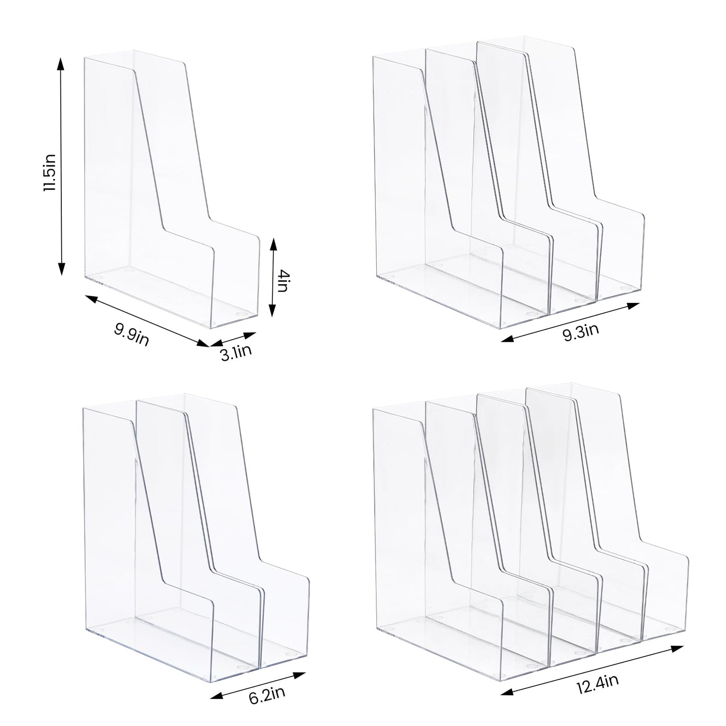 CiWiVOKi Vertical File Holder, Clear PET Desk Organizer and Storage Bins Holding for Magazines, Binders, Notebooks, Envelopes, Multi-purpose Plastic Document Organizer for Home Office, 4 pack
