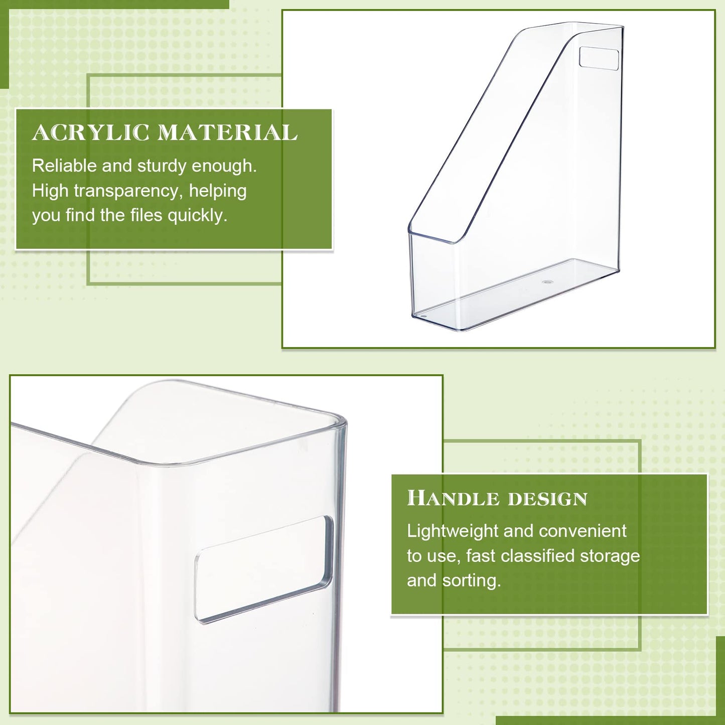 6 Pcs Clear Acrylic Magazine File Holder Plastic Desk Organizer with Handle Basics Vertical Magazine Rack Desk Folder Document Storage Organizer for Home Office School Work Study Desktop Supplies