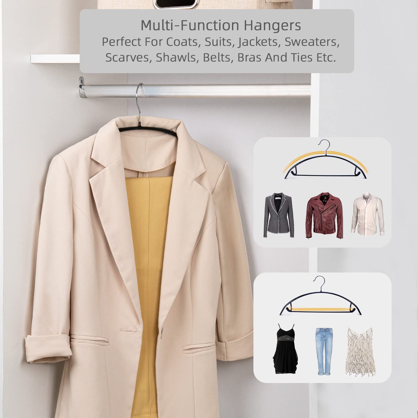 Nature Smile Non Slip PVC Coating Sweater Hangers,Dress Suit Coat Hangers,Shoulder Bump Free Golf T Shirts Clothes Hangers (Black Color 20 Pack)