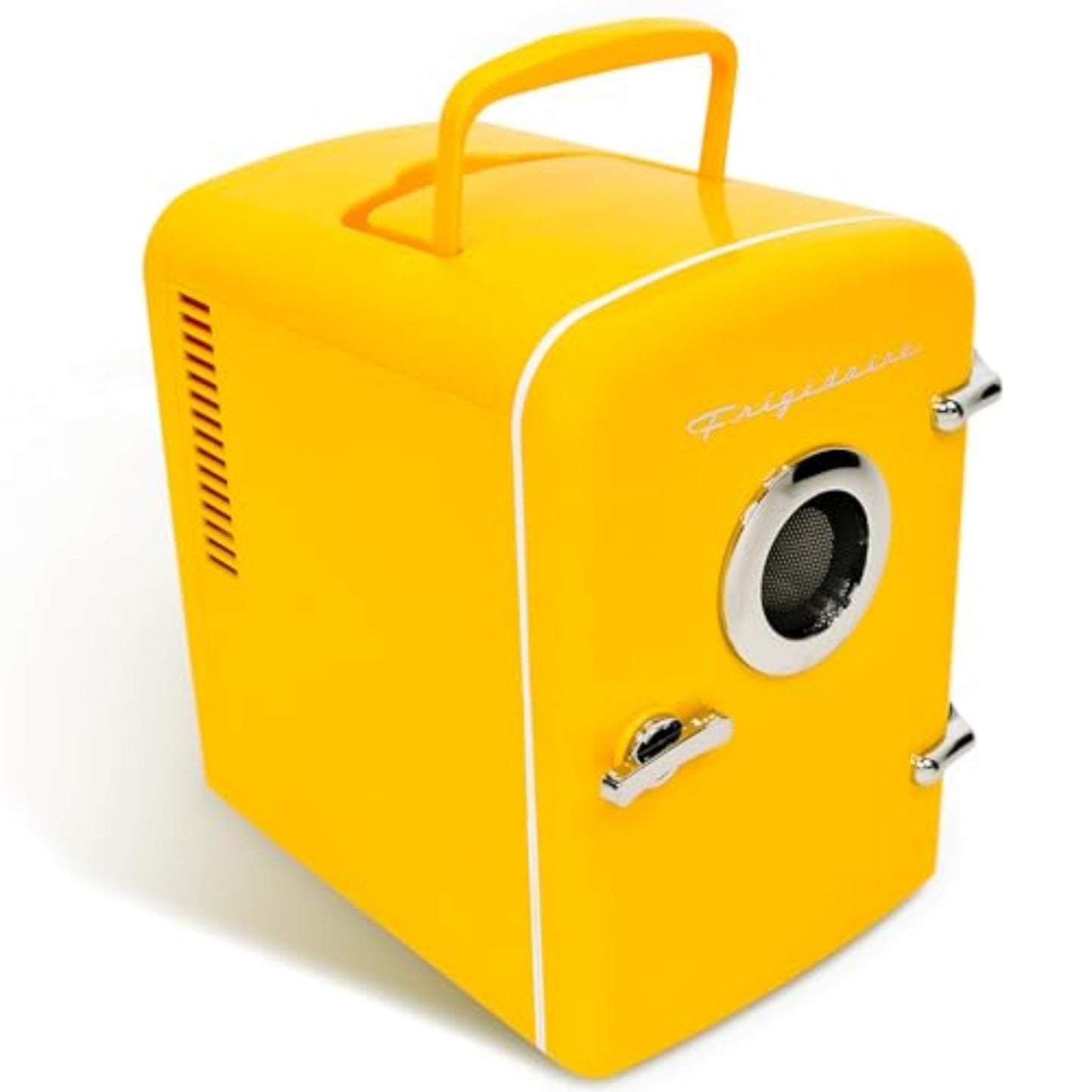 Frigidaire Curtis EFMIS151 Mini Portable Compact Personal Cooler Fridge, 4 Liter Capacity, 6 Cans, Makeup, Skincare, Freon-Free & Eco Friendly, Includes Home Plug & 12V Car Charger, Yellow