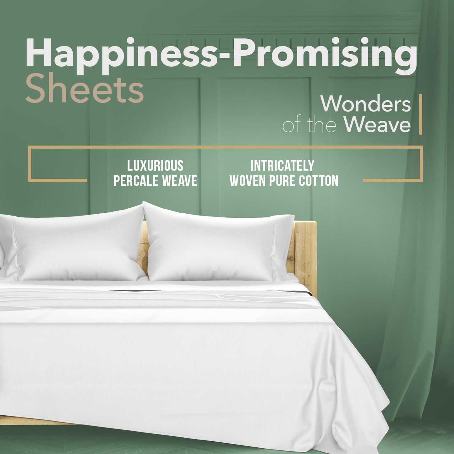 TEXAS LINEN CO. 100% Organic Cotton Percale Sheets King Size - 4 PC White Organic Sheets King Set, Soft, Crisp & Cooling, Fully Elasticized 16" Deep Pocket Hotel Bedsheet Set - GOTS Certified
