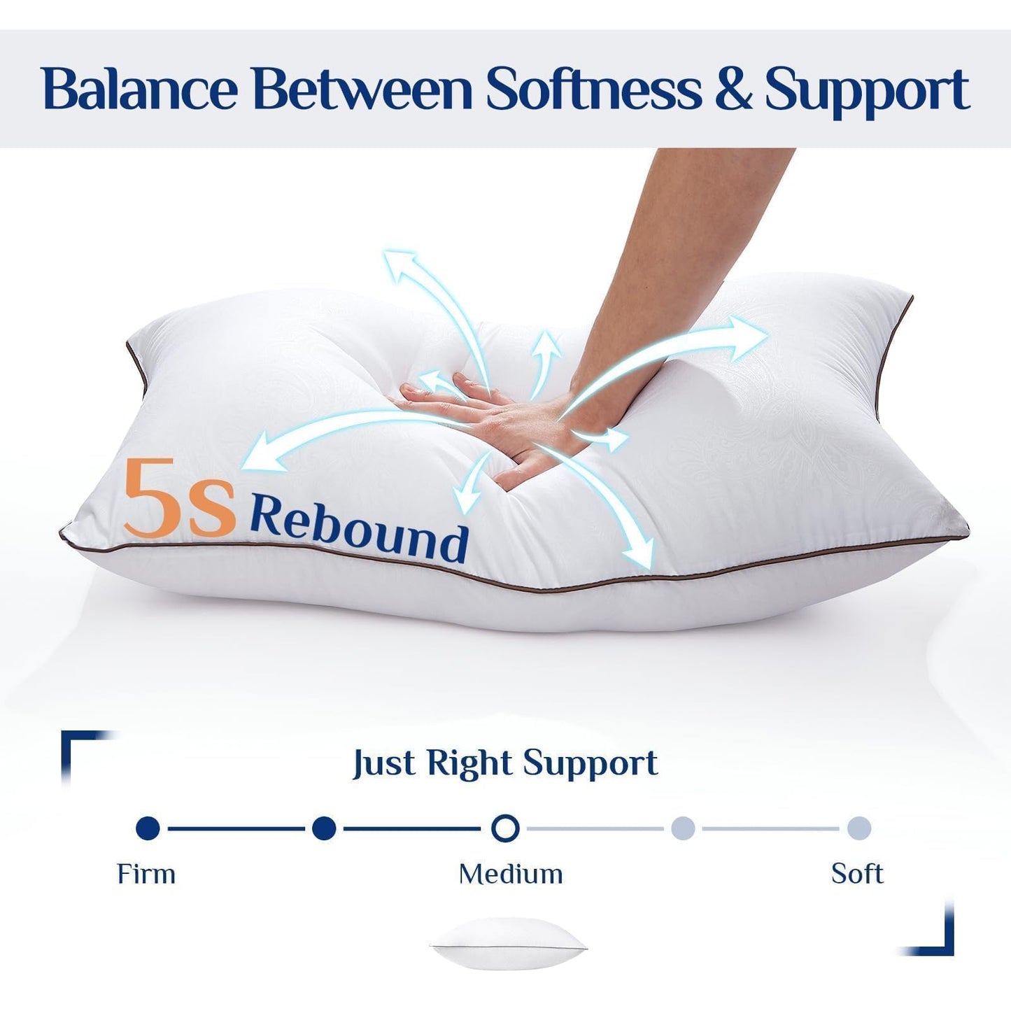 JOLLYVOGUE King Size Pillows Set of 2 for Sleeping, Soft and Supportive Bed Pillows with Down Alternative Filling for Side and Back Sleepers, Hotel Collection