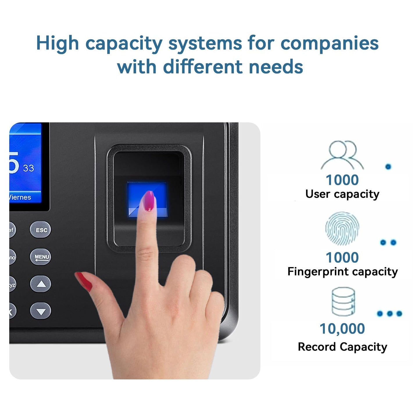 Time Clocks for Employees Small Business, Biometric Fingerprint Time Clock with Attendance Machine, and PIN Clock in and Out Machine, Office Punch Clock for Small Business Management, No Monthly Fees