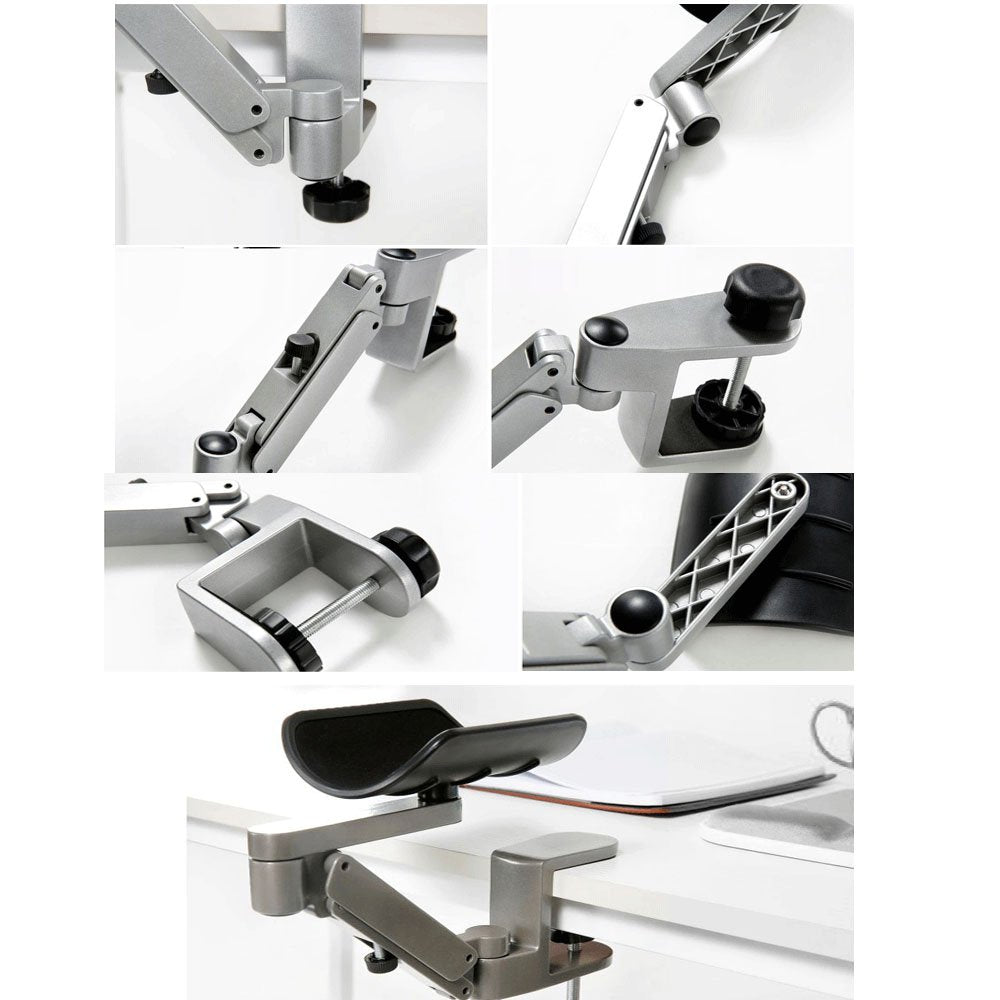 FUZADEL Ergonomic Arm Rest for Desk Rotating Computer Arm Support Clamp On Office Elbow Rest Arm Support Shelf Hand Rest 360 Degrees Rotatable Desk Tray