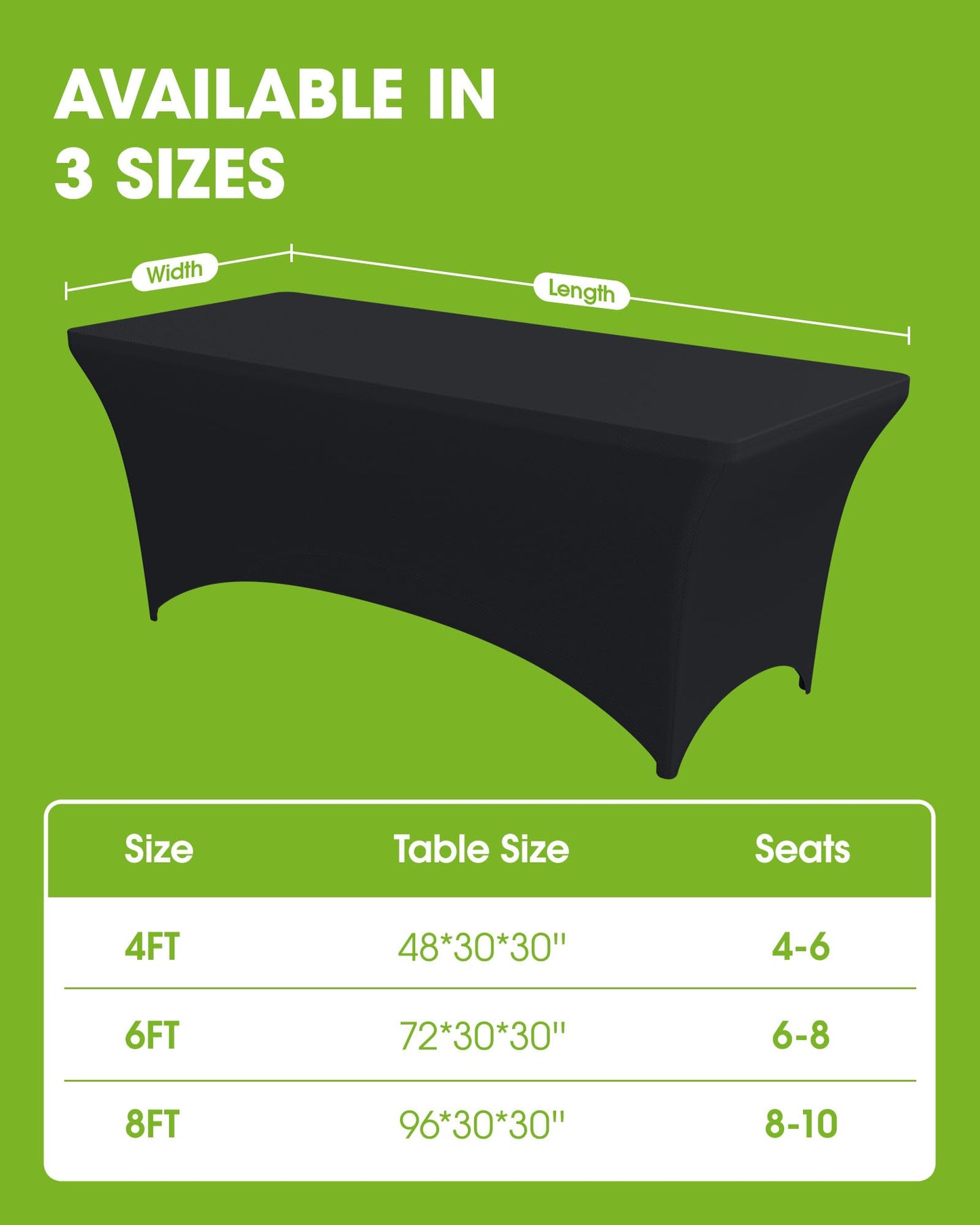 Pureegg Spandex Tablecloth 6ft - 8 Pack, Fitted and Tight Cloth for Rectangle Table, Wrinkle-Free and Stretch Table Cover for Party, Wedding, Banquet and Birthday, Black